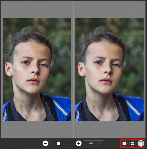 Portraiture磨皮前后对比效果